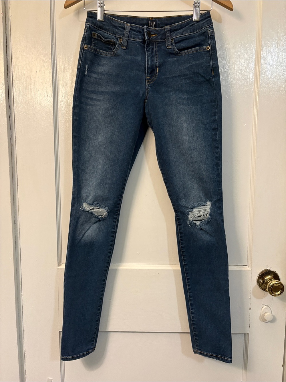GAP Women's Legging Sculpt Distressed Skinny Jeans - Medium Indigo Size 26